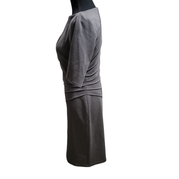 Maggy London Fitted Gray Asymmetrical Elbow Sleeve Front Seam Career Dress, Sz 6 - Picture 4 of 5